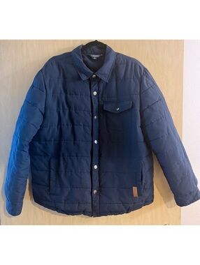 navy blue quilted snap-front shirt jacket point collar men’s size medium